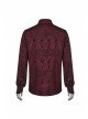 Wine Red Front Metal Eyelets Lace-Up Long Sleeve Metal Carving Buckle Cuff Gothic Jacquard Shirt
