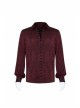 Wine Red Front Metal Eyelets Lace-Up Long Sleeve Metal Carving Buckle Cuff Gothic Jacquard Shirt