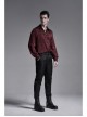 Wine Red Front Metal Eyelets Lace-Up Long Sleeve Metal Carving Buckle Cuff Gothic Jacquard Shirt