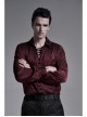 Wine Red Front Metal Eyelets Lace-Up Long Sleeve Metal Carving Buckle Cuff Gothic Jacquard Shirt