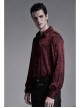 Wine Red Front Metal Eyelets Lace-Up Long Sleeve Metal Carving Buckle Cuff Gothic Jacquard Shirt