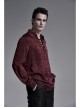 Wine Red Front Metal Eyelets Lace-Up Long Sleeve Metal Carving Buckle Cuff Gothic Jacquard Shirt