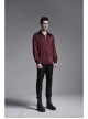 Wine Red Front Metal Eyelets Lace-Up Long Sleeve Metal Carving Buckle Cuff Gothic Jacquard Shirt