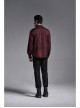 Wine Red Front Metal Eyelets Lace-Up Long Sleeve Metal Carving Buckle Cuff Gothic Jacquard Shirt