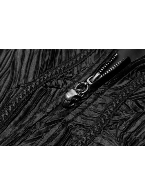 Front Chest Ribbon Metal Zipper Black Gothic Jacquard Vest