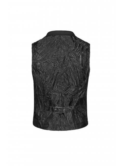 Front Chest Ribbon Metal Zipper Black Gothic Jacquard Vest