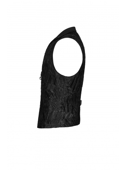 Front Chest Ribbon Metal Zipper Black Gothic Jacquard Vest