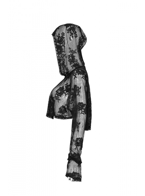 Black Metal Buckle Long Sleeve Thorn Lace Webbing Cuff Gothic Lace Short Coat