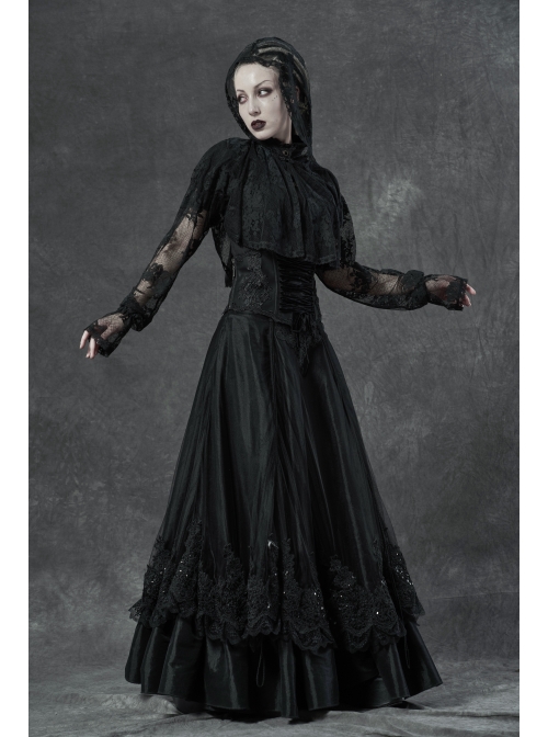 Black Metal Buckle Long Sleeve Thorn Lace Webbing Cuff Gothic Lace Short Coat