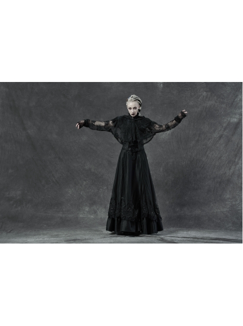 Black Metal Buckle Long Sleeve Thorn Lace Webbing Cuff Gothic Lace Short Coat