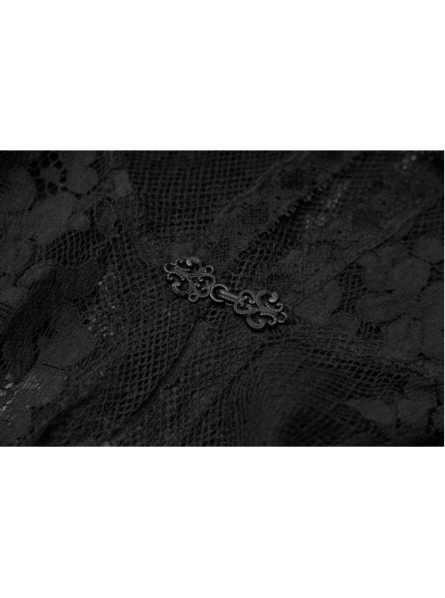 Black Metal Buckle Long Sleeve Thorn Lace Webbing Cuff Gothic Lace Short Coat