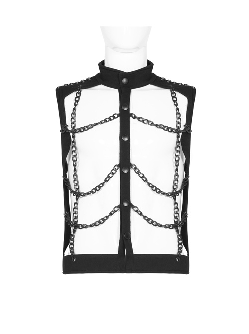 Black Metal Rivet Decoration Punk Metal Chain Hollow-Out Vest