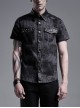Front Metal Nail Decoration Short Sleeve Black Punk Striped Printed Shirt
