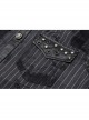 Front Metal Nail Decoration Short Sleeve Black Punk Striped Printed Shirt