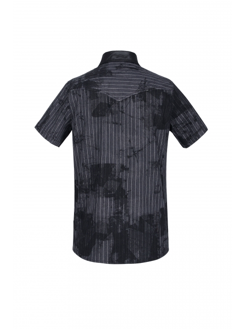 Front Metal Nail Decoration Short Sleeve Black Punk Striped Printed Shirt