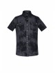 Front Metal Nail Decoration Short Sleeve Black Punk Striped Printed Shirt