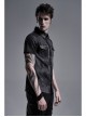 Front Metal Nail Decoration Short Sleeve Black Punk Striped Printed Shirt