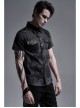 Front Metal Nail Decoration Short Sleeve Black Punk Striped Printed Shirt