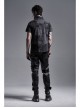Front Metal Nail Decoration Short Sleeve Black Punk Striped Printed Shirt