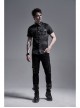 Front Metal Nail Decoration Short Sleeve Black Punk Striped Printed Shirt
