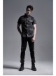 Front Metal Nail Decoration Short Sleeve Black Punk Striped Printed Shirt
