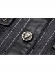Front Metal Nail Decoration Short Sleeve Black Punk Striped Printed Shirt