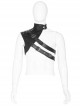 High Collar Metal Buckle Strap Rivet Black Punk One-Shoulder Cracked PU Leather Armor Accessory