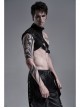High Collar Metal Buckle Strap Rivet Black Punk One-Shoulder Cracked PU Leather Armor Accessory