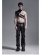 High Collar Metal Buckle Strap Rivet Black Punk One-Shoulder Cracked PU Leather Armor Accessory