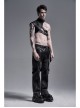 High Collar Metal Buckle Strap Rivet Black Punk One-Shoulder Cracked PU Leather Armor Accessory