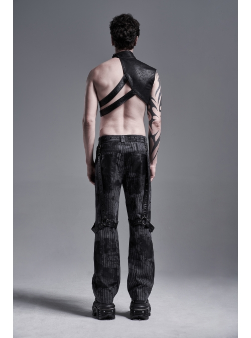 High Collar Metal Buckle Strap Rivet Black Punk One-Shoulder Cracked PU Leather Armor Accessory