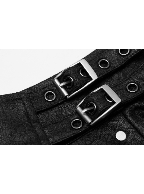 High Collar Metal Buckle Strap Rivet Black Punk One-Shoulder Cracked PU Leather Armor Accessory