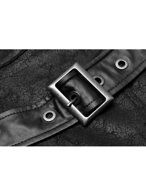 High Collar Metal Buckle Strap Rivet Black Punk One-Shoulder Cracked PU Leather Armor Accessory