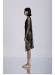 Front Lace Decoration Flare Sleeve Black Gothic Cobweb Pattern Mesh Coat