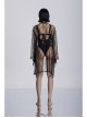 Front Lace Decoration Flare Sleeve Black Gothic Cobweb Pattern Mesh Coat