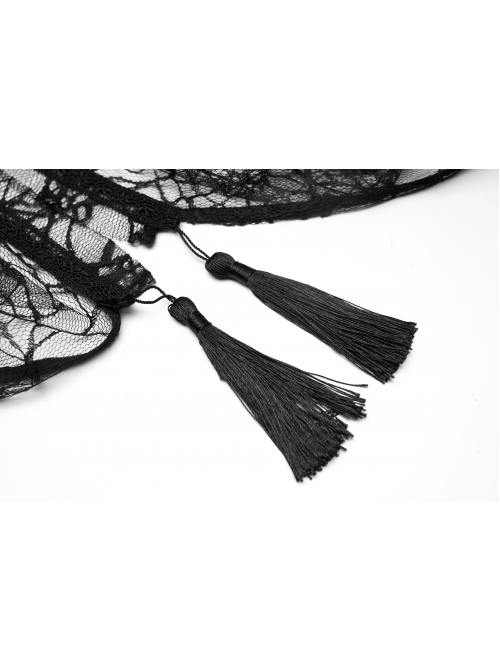 Front Lace Decoration Flare Sleeve Black Gothic Cobweb Pattern Mesh Coat