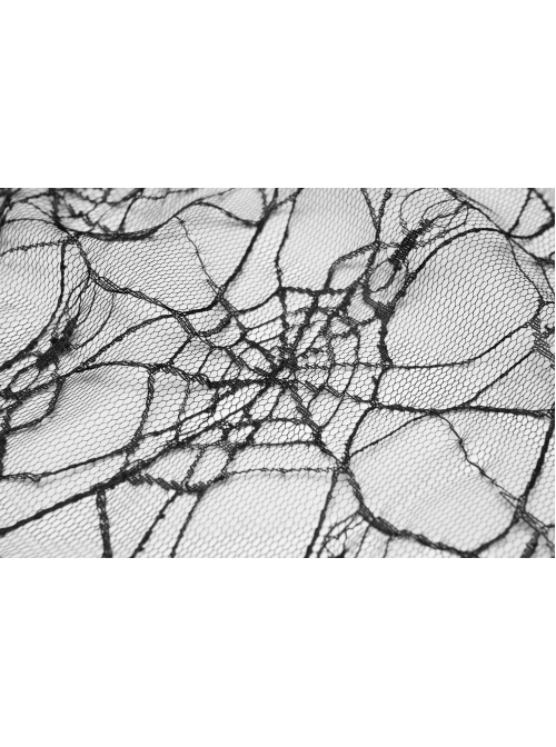Front Lace Decoration Flare Sleeve Black Gothic Cobweb Pattern Mesh Coat