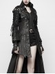 Stand-Up Metal Button Lace-Up Hot Rubber Sleeve Black Punk Leather Women Windbreaker