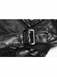 Stand-Up Metal Button Lace-Up Hot Rubber Sleeve Black Punk Leather Women Windbreaker