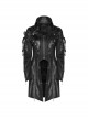Stand-Up Metal Button Lace-Up Hot Rubber Sleeve Black Punk Leather Women Windbreaker