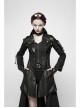 Stand-Up Metal Button Lace-Up Hot Rubber Sleeve Black Punk Leather Women Windbreaker