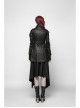 Stand-Up Metal Button Lace-Up Hot Rubber Sleeve Black Punk Leather Women Windbreaker