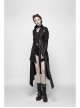 Stand-Up Metal Button Lace-Up Hot Rubber Sleeve Black Punk Leather Women Windbreaker