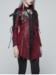 Stand-Up Metal Button Lace-Up Hot Rubber Sleeve Red Punk Leather Women Windbreaker