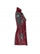 Stand-Up Metal Button Lace-Up Hot Rubber Sleeve Red Punk Leather Women Windbreaker