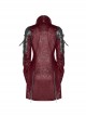 Stand-Up Metal Button Lace-Up Hot Rubber Sleeve Red Punk Leather Women Windbreaker