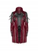 Stand-Up Metal Button Lace-Up Hot Rubber Sleeve Red Punk Leather Women Windbreaker