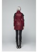 Stand-Up Metal Button Lace-Up Hot Rubber Sleeve Red Punk Leather Women Windbreaker