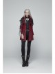 Stand-Up Metal Button Lace-Up Hot Rubber Sleeve Red Punk Leather Women Windbreaker