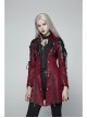 Stand-Up Metal Button Lace-Up Hot Rubber Sleeve Red Punk Leather Women Windbreaker